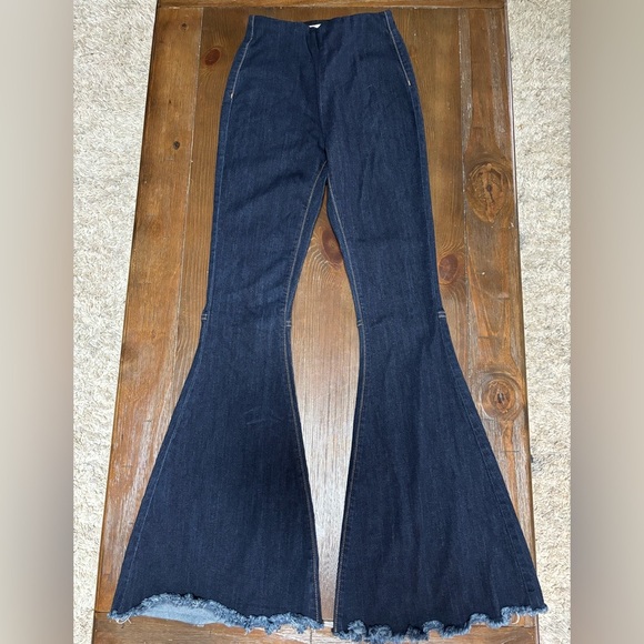 ENCORE BLUE JEANS WESTERN SUPER FLARED FRAYED HEM HIGH WAIST BLUE JEANS SZ 1 - Picture 2 of 9